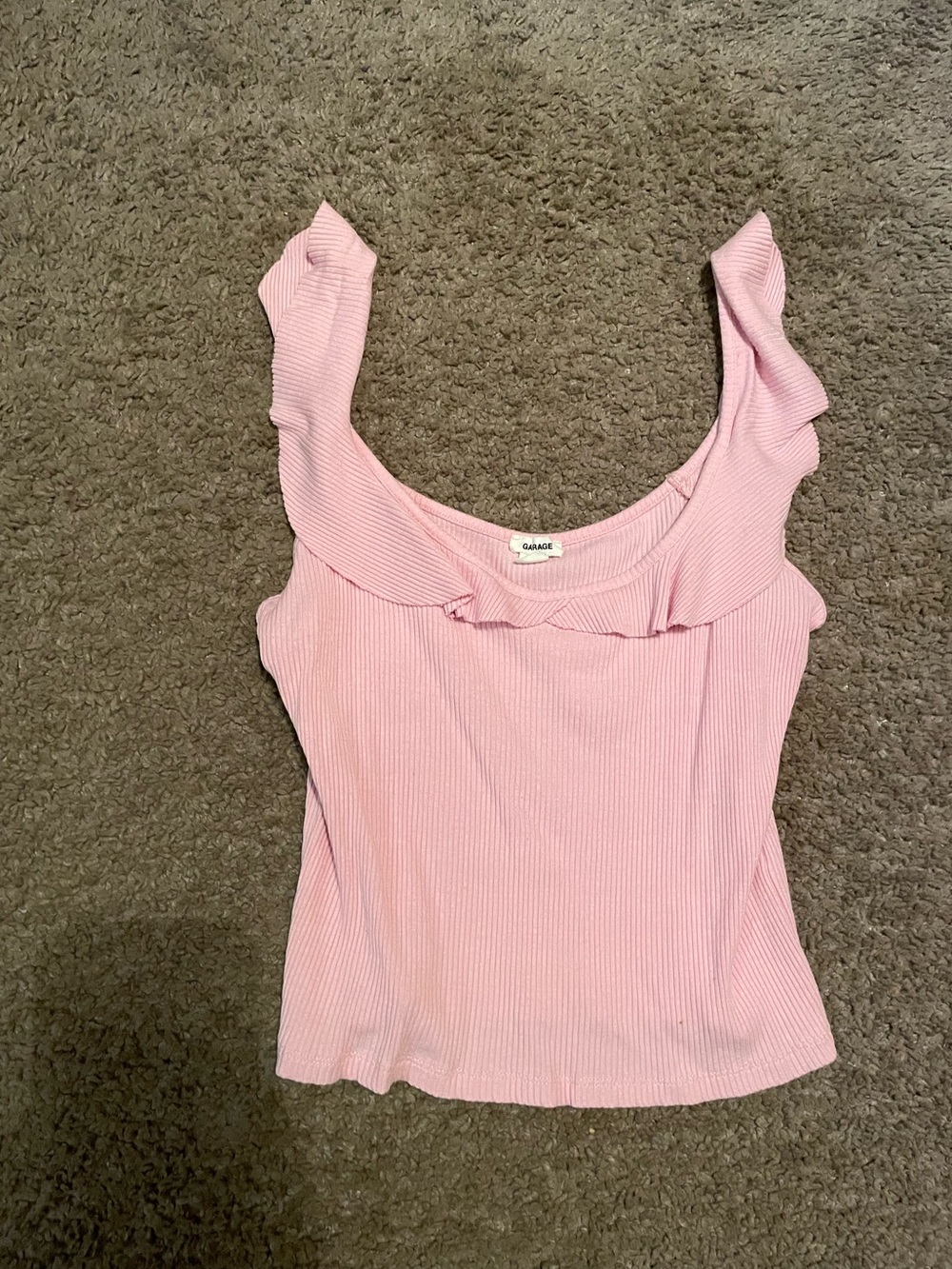 Garage Light Pink Ribbed Ruffle Tank Top